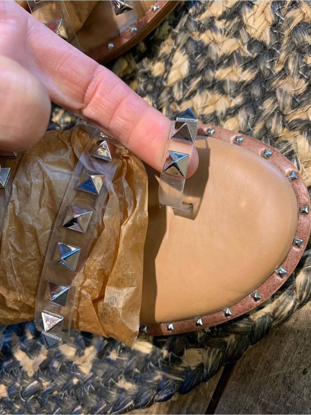 Sincerly Jules Tabbi Metallic Studded Multi-Strap Slide Sandals - Picture 7 of 13